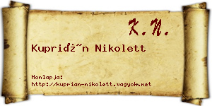 Kuprián Nikolett névjegykártya